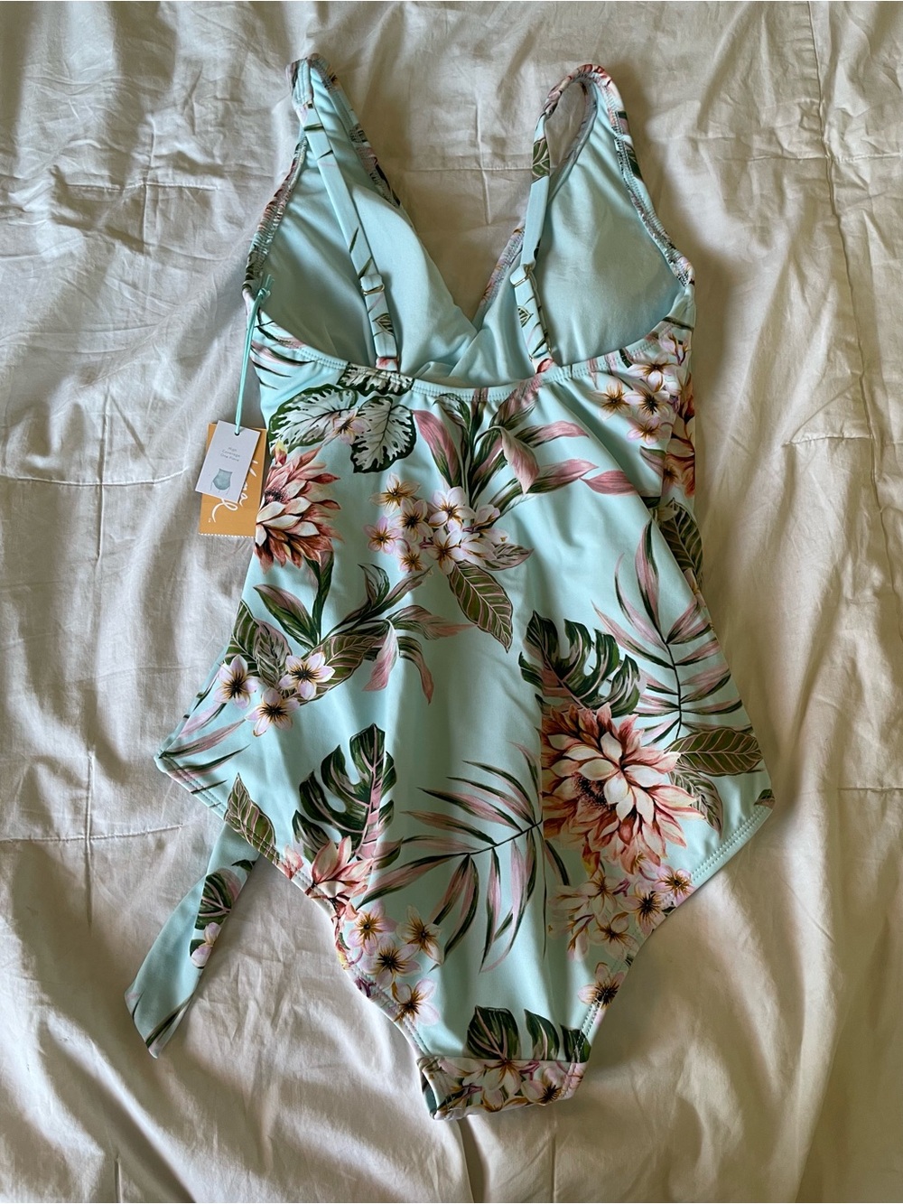 NWT Kona Sol Light Blue Floral Wrap One-Piece Swimsuit Size Medium - Picture 4 of 5